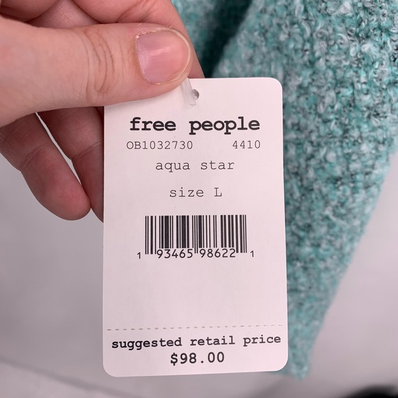 Free People aqua blue cowl neck boxy sweater large - Picture 6 of 7